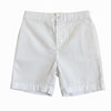 Carriage Boutique white twill toddler boy shorts with a button closure and elastic waistband for comfortable play.