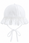 Carriage Boutique white voile baby christening bonnet with delicate smocking and ruffled trim