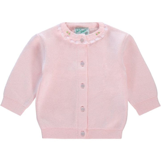 Cotton Cashmere Girl Cardigan Pink with Rosebuds - Carriage Boutique