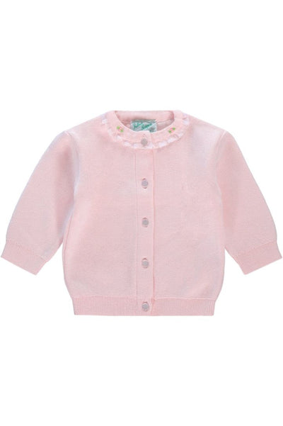 Cotton Cashmere Girl Cardigan Pink with Rosebuds - Carriage Boutique