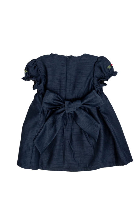 Floral Smocked Silk Navy Short Sleeve Baby & Toddler Girl Dress 2