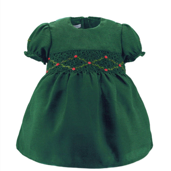 Floral Smocked Green Silk Short Sleeve Baby Dress - 6Y Floral Smocked Green Silk Short Sleeve Baby Dress - 6Y