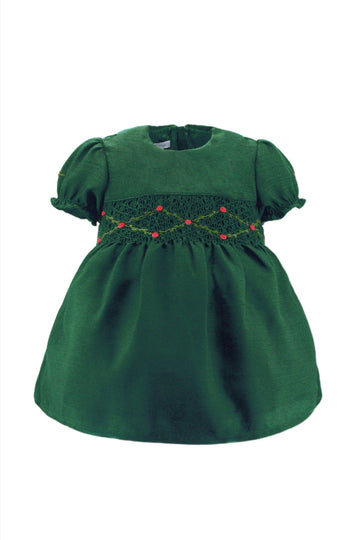 Floral Smocked Green Silk Short Sleeve Baby Dress - 6Y Floral Smocked Green Silk Short Sleeve Baby Dress - 6Y