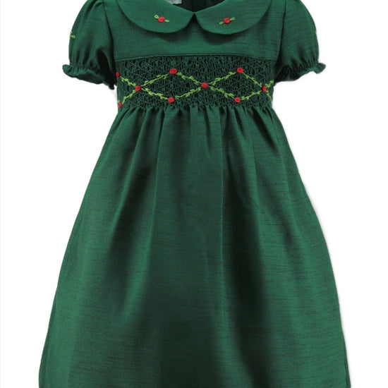 Floral Smocked Green Silk Short Sleeve Baby & Toddler Dress Carriage Boutique Floral Smocked Green Silk Short Sleeve Baby & Toddler Dress Carriage Boutique