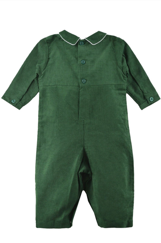 Green Smocked Christmas Trees Baby Boy Long Romper