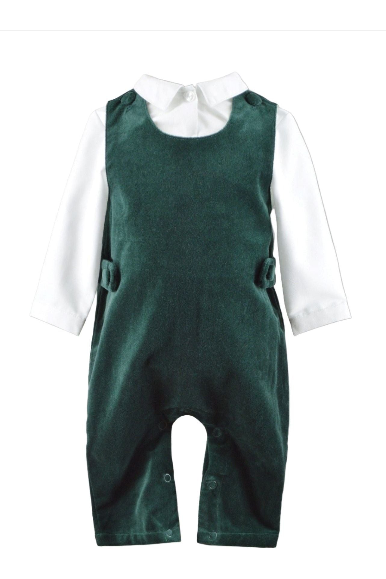  Green Velvet Baby Boy Long Romper - Carriage Boutique