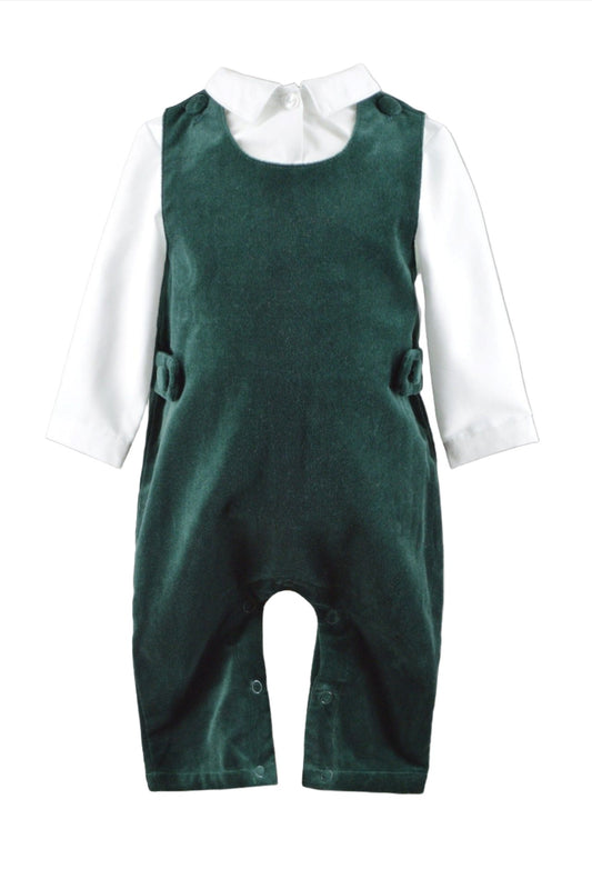  Green Velvet Baby Boy Long Romper - Carriage Boutique