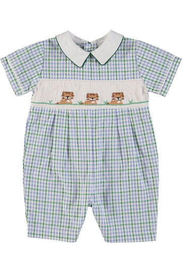 Hand Smocked Lions Baby Boy Shortall