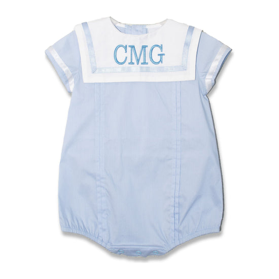 Monogram Blue Baby Boy Bubble Romper 2