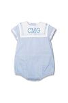 Monogram Blue Baby Boy Bubble Romper 2