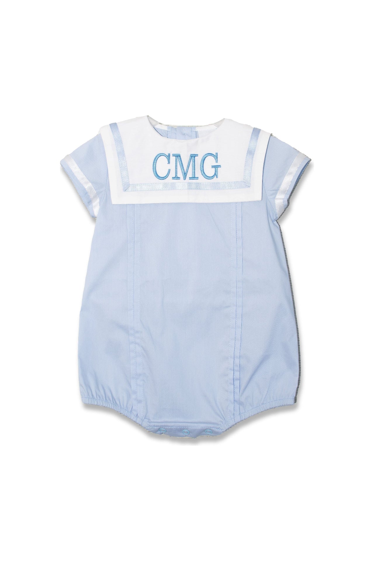Monogram Blue Baby Boy Bubble Romper 2