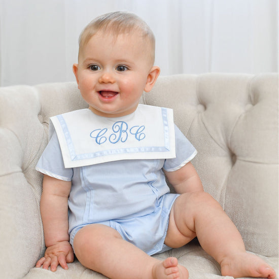 Monogram Blue Baby Boy Bubble Romper