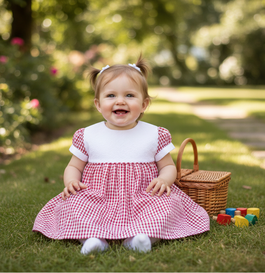 Red Check Short Sleeve Baby Dress and Matching Panty
