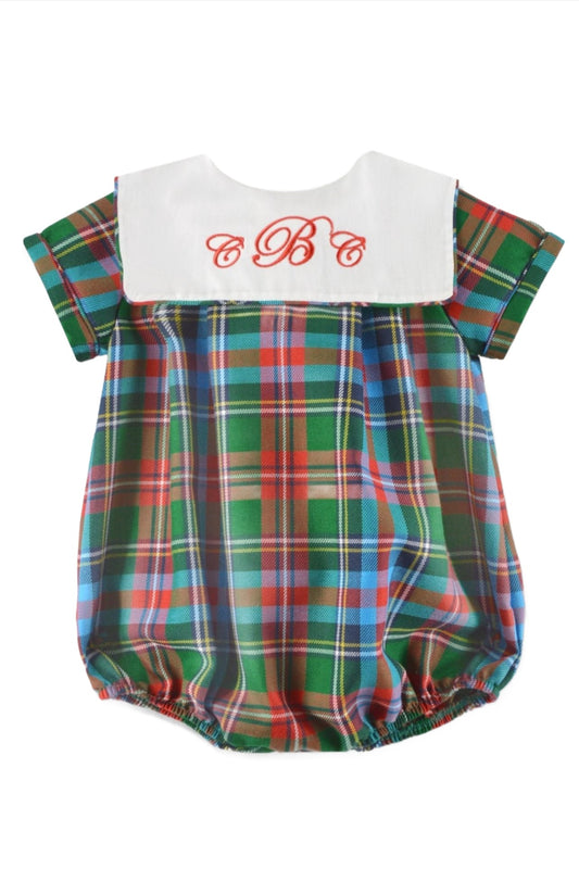 Multicolor Monogramable Plaid Baby Boy Bubble Romper - Carriage Boutique