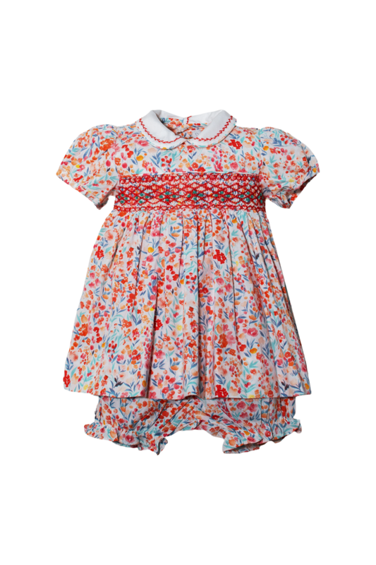 20147- Orange Floral Baby Short Sleeve baby & Toddler Dress with Panty