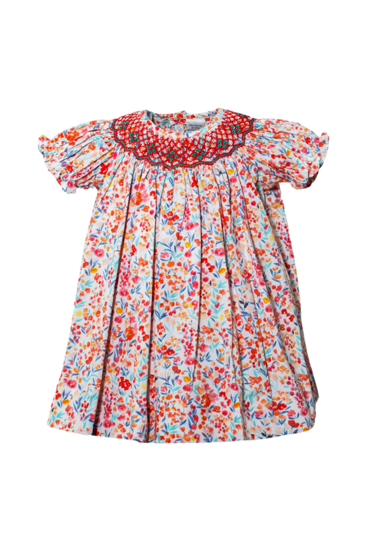 20146-Orange Floral Bishop Baby Girl Dress