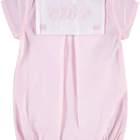 Personalized Classic Monogram Button Bib Baby Girl Bubble Romper 1 - Carriage Boutique