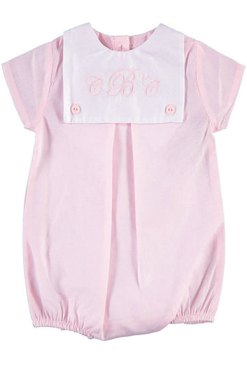 Personalized Classic Monogram Button Bib Baby Girl Bubble Romper 1 - Carriage Boutique