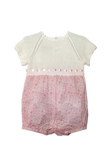 20136-Pink & White Knit Baby Girl Romper