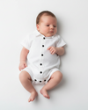 White Linen New Born Baby Boy Romper with Collar