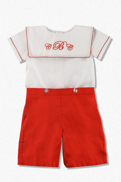 Red Monogramable Baby Boy & Toddler Bobby Suit - Carriage Boutique