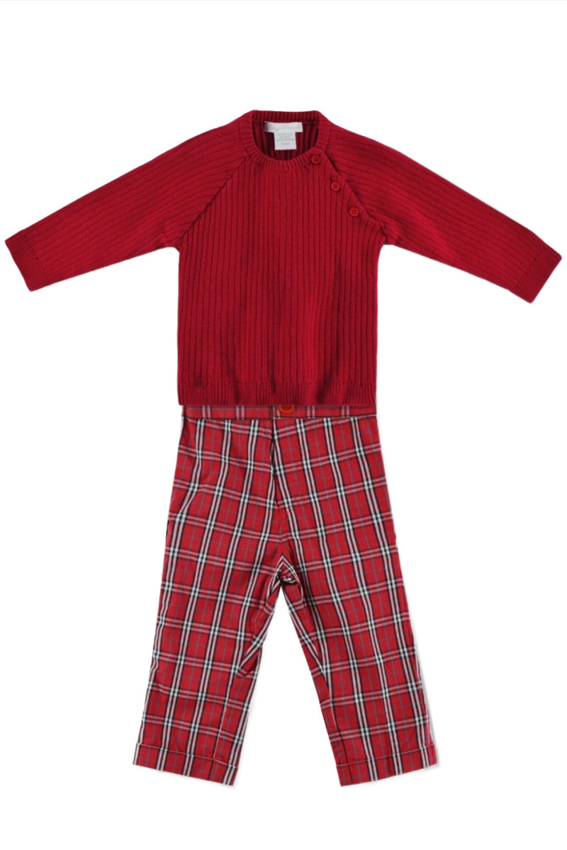 Red & White Plaid Baby Boy Pants Set - Carriage Boutique