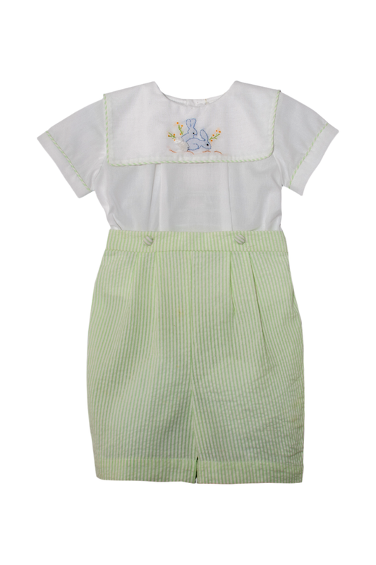 20140-Seersucker Smocked Bunnies Bobbie Suit Green Short