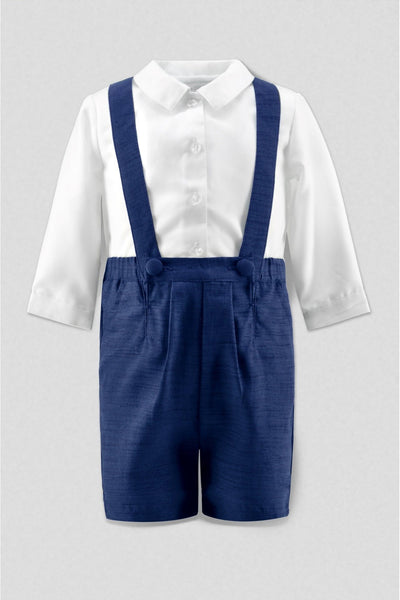 Silk Navy Baby Boy Suspender Shorts Set - Carriage Boutique