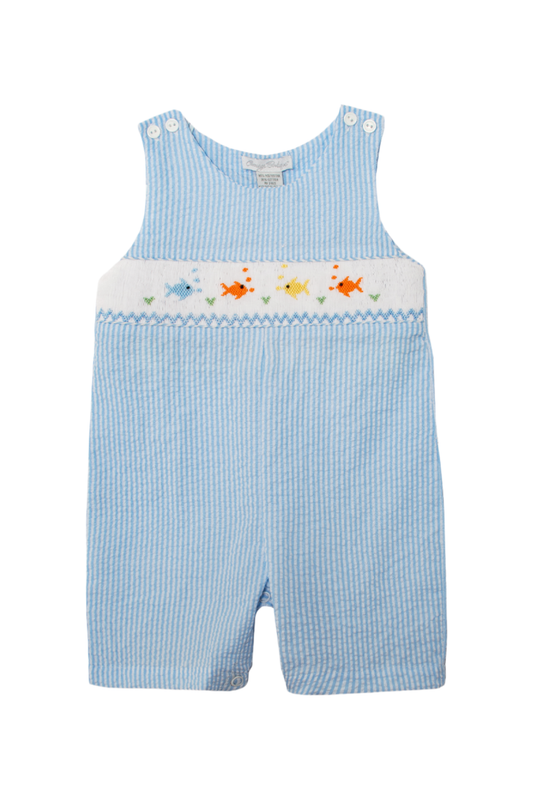 20127-Sleeveless Smocked Fish Baby Boy Shortall