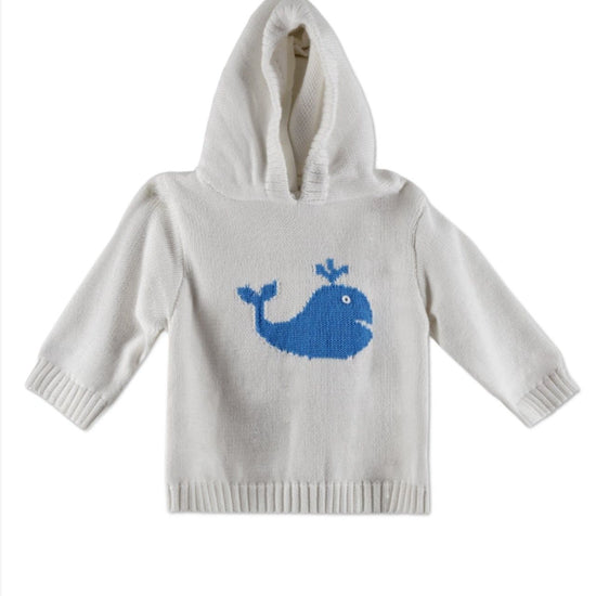 Smocked Blue Whale Hoodie Zip Back Baby Boy Sweater