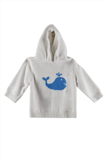 Smocked Blue Whale Hoodie Zip Back Baby Boy Sweater