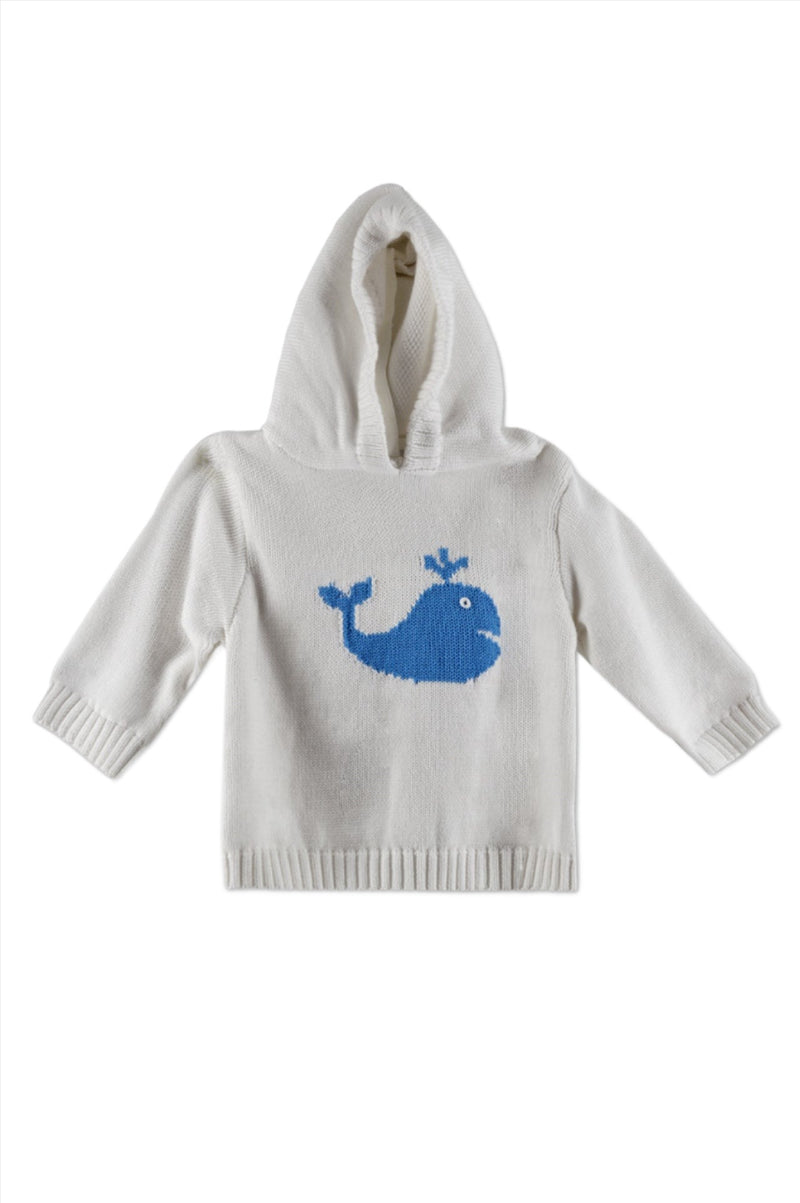 Smocked Blue Whale Hoodie Zip Back Baby Boy Sweater
