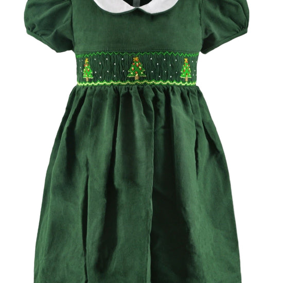 Smocked Christmas Trees Short Sleeve Baby Girl Dress 3 - Carriage Boutique