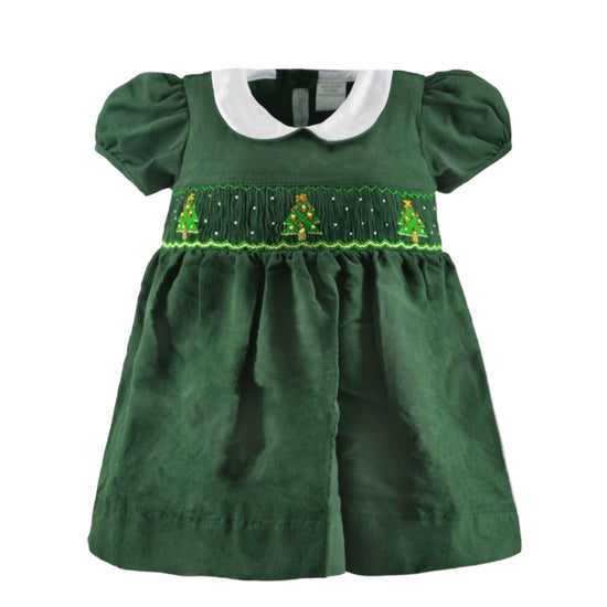 Smocked Christmas Trees Short Sleeve Baby Girl Dress - Carriage Boutique