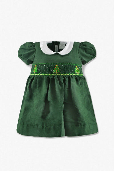 Smocked Christmas Trees Short Sleeve Baby Girl Dress - Carriage Boutique