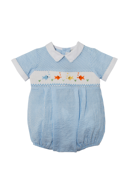 20126-Smocked Fish Baby Boy Bubble Romper