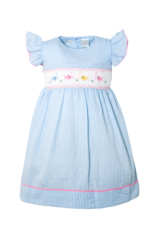 20129-Smocked Fish Yoke Cut Toddler Girl Dress