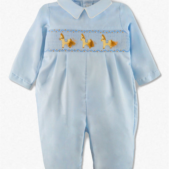 Smocked Horses Baby Boy Long Romper - Carriage Boutique