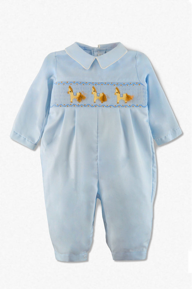 Smocked Horses Baby Boy Long Romper - Carriage Boutique