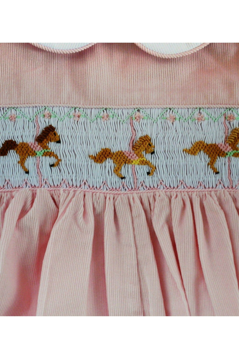 Smocked Horses Long Sleeve Baby Girl Long Romper 2 - Carriage Boutique