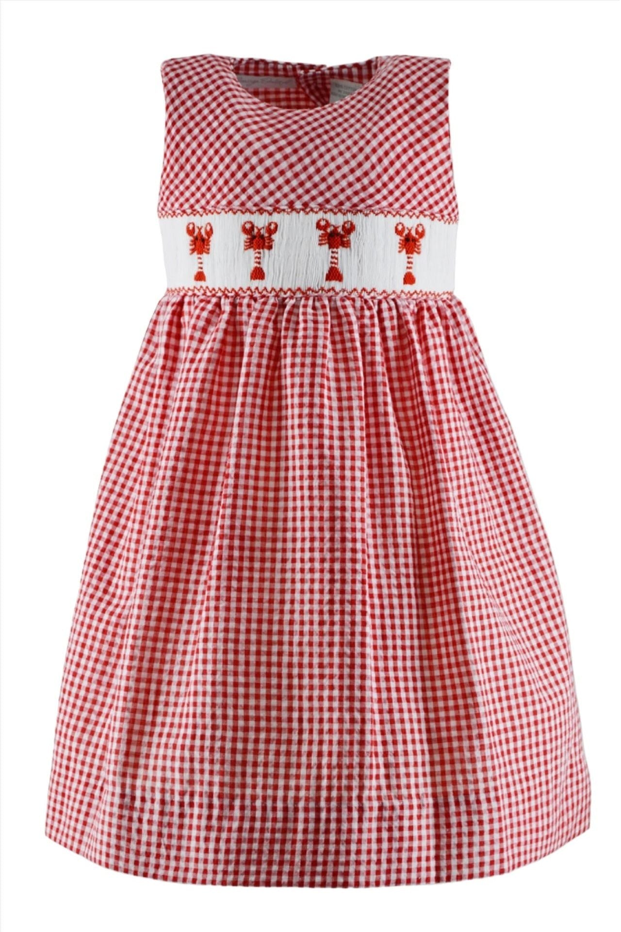 Smocked Lobster Seersucker Baby Girl Dress - 5Y Smocked Lobster Seersucker Baby Girl Dress - 5Y