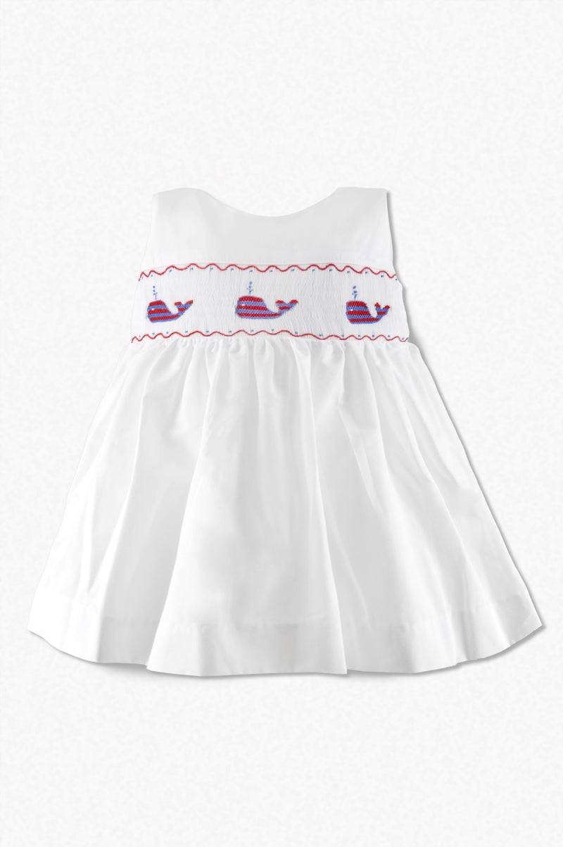 Smocked Red Whale of USA Baby Girl Dress