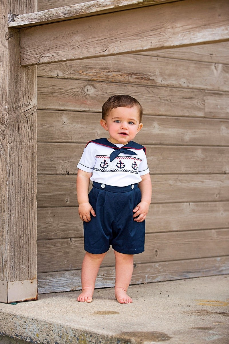 Smocked Sailor Anchors Bobby Suit  2 - Carriage Boutique 