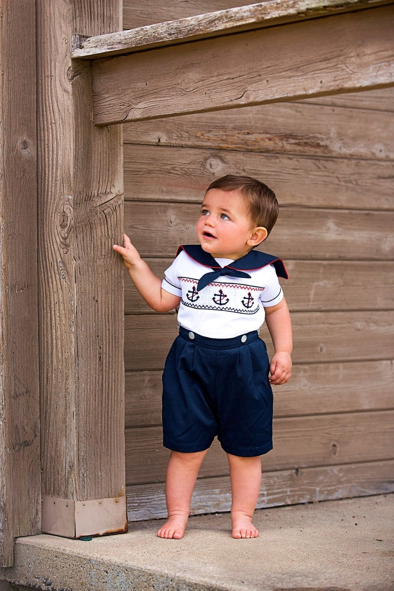 Smocked Sailor Anchors Bobby Suit 3 - Carriage Boutique