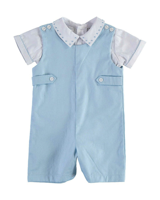 Swiss Blue Shortall Baby Boy Romper with Shirt