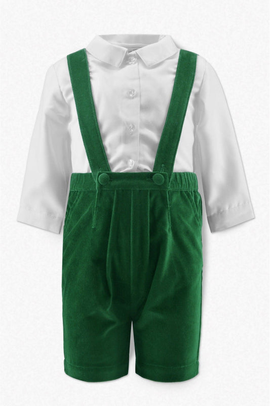 Green Velvet Baby Boy & Toddler Suspender Shorts Set - Carriage Boutique