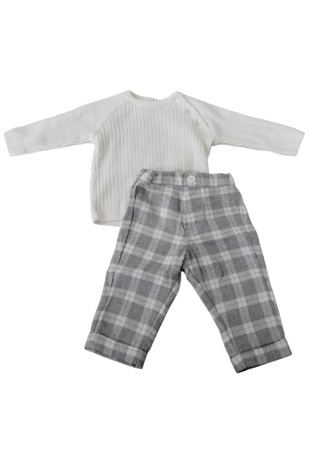 White & Gray Heathered Plaid Baby Boy Pant Set - Carriage Boutique