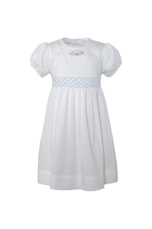 20133-White Rose Bouquet Short Sleeve Toddler Dress