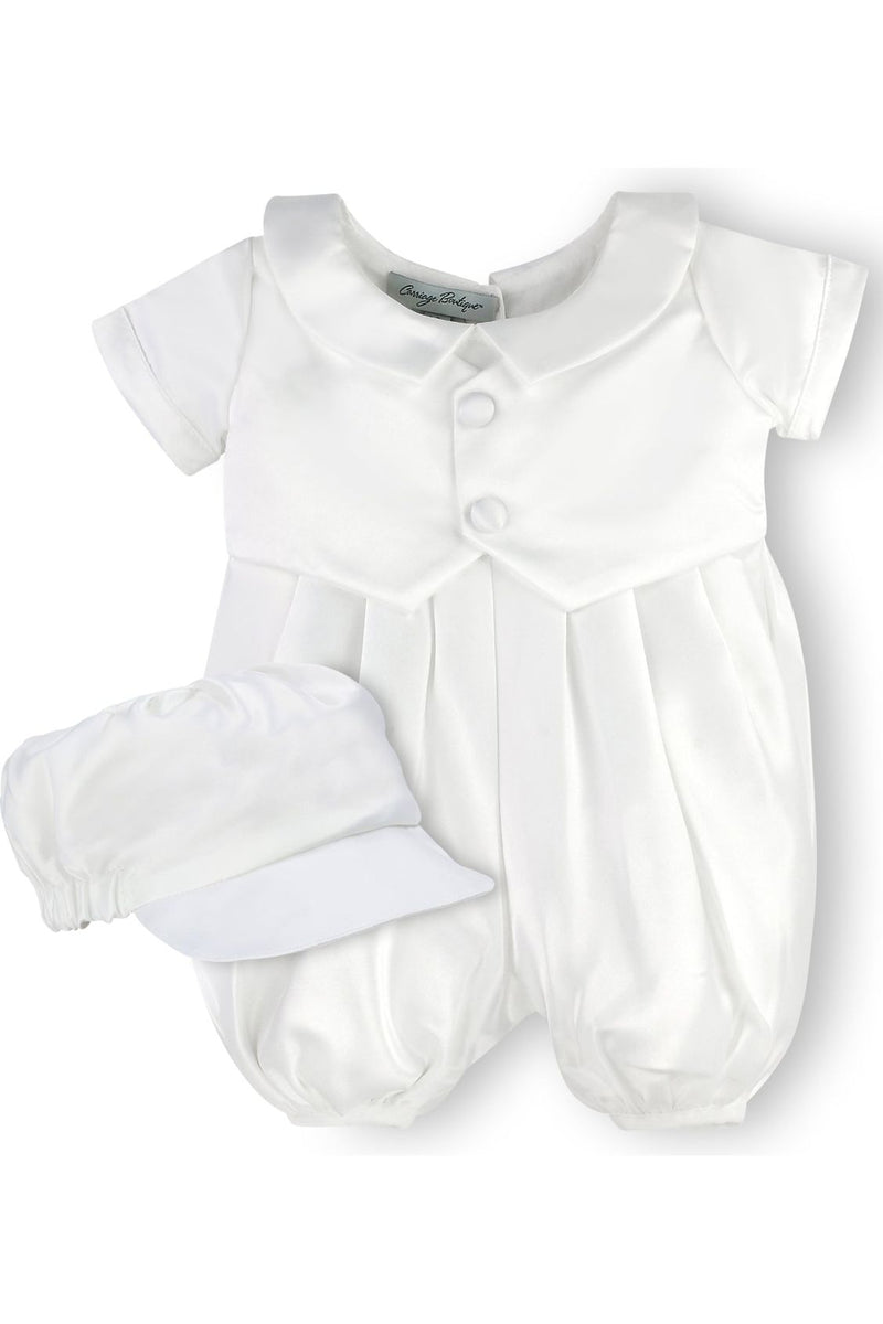 Satin Christening & Baptism Vested Baby Boy Romper with Hat