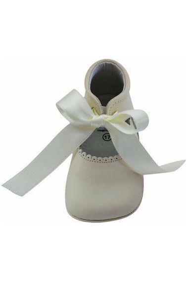 Baby Girl's Christening Leather Shoe w/ Satin Ribbon - Beige [product_tags] - Carriage Boutique